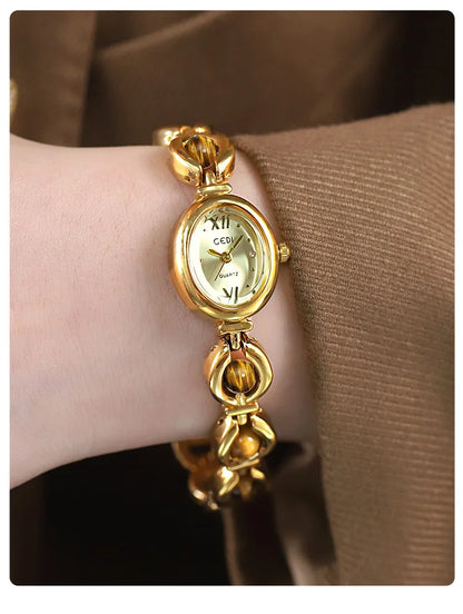 Ladies Watch Light Luxury Brand National Style Zulu Green Bracelet Advanced Bead Waterproof Women Fashion Quartz Wristwatches