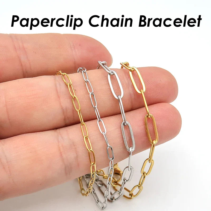 10 x Paper Clip Bracelet Gold Color Paperclip Bracelet Stainless Steel PaperClip Link Bracelet Paper Clip Chain Bracelet Women
