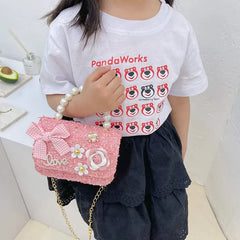 Korean Style Pearl Kid's Handbag Bow Princess Shoulder Messenger Bag