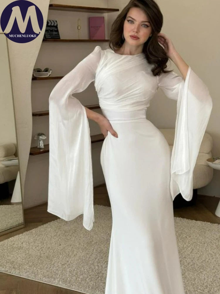 Formal attire Dresses: Elegant Scarf Collar Flying Sleeve Long Dress