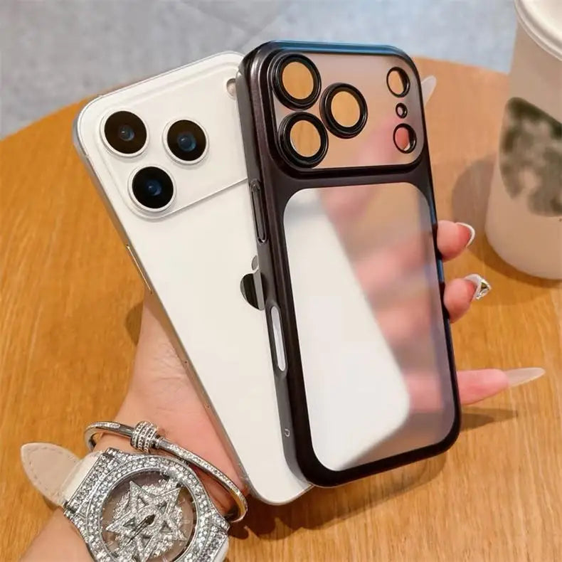 Luxury Frosted Translucent PC Phone Case for Iphone 17 Pro Max 17Air Plating Frame Lens Film Protection Anti-fall Phone Cover