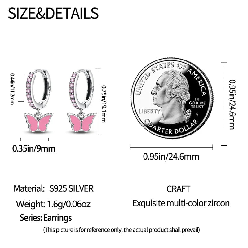 Earrings For Womens 925 Silver Color Pink Rainbow Horse Bear Bee Double Hoop Earrings Fine Engagement Anniversary Jewelry Gifts