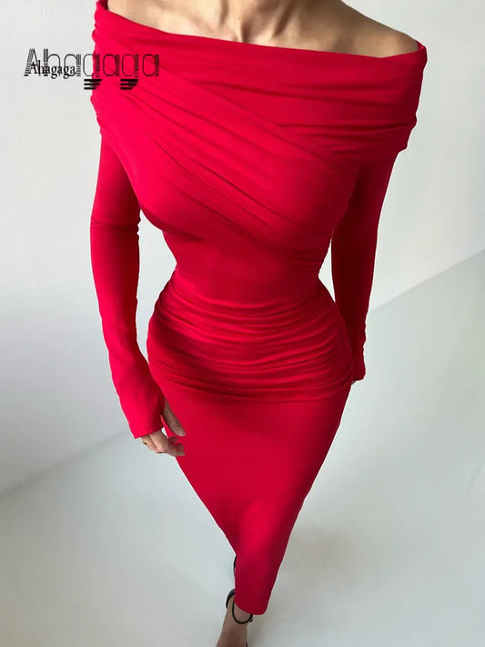 Evening Dresses: Maxi Dresses Street Wear Off Shoulder Casual  Long Sleeve