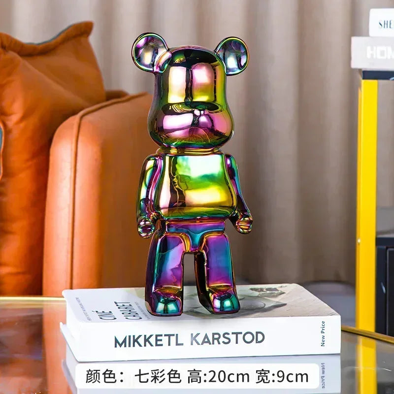 28cm Aesthetic Bear Figure Ceramics Plating Violent Bear Statue Animal Figurine Sculpture Luxury Living Room Decoration Ornament