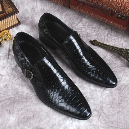 HKDQ Black Burgundy Mens Loafers Shoes Genuine Leather Slip On Pointed Toe Formal Party Wedding Office Dress Shoes Men Oxford