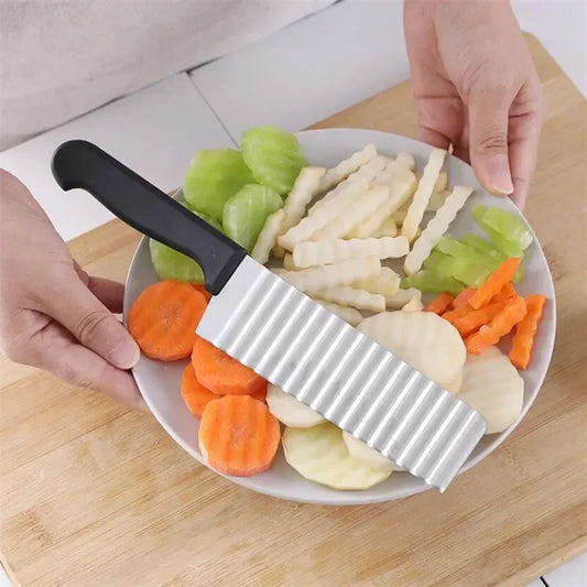 Stainless Steel Potato Chip Long Slicer Dough Vegetable Fruit Crinkle Wavy Slicer Knife