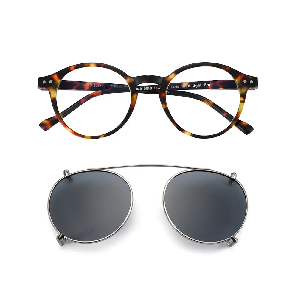 ZENOTTIC Steampunk Style Glasses (Anti Blue Light Blocking Eyewear) + Clip Lenses（Polarized Sunglasses Clips）for Women Men