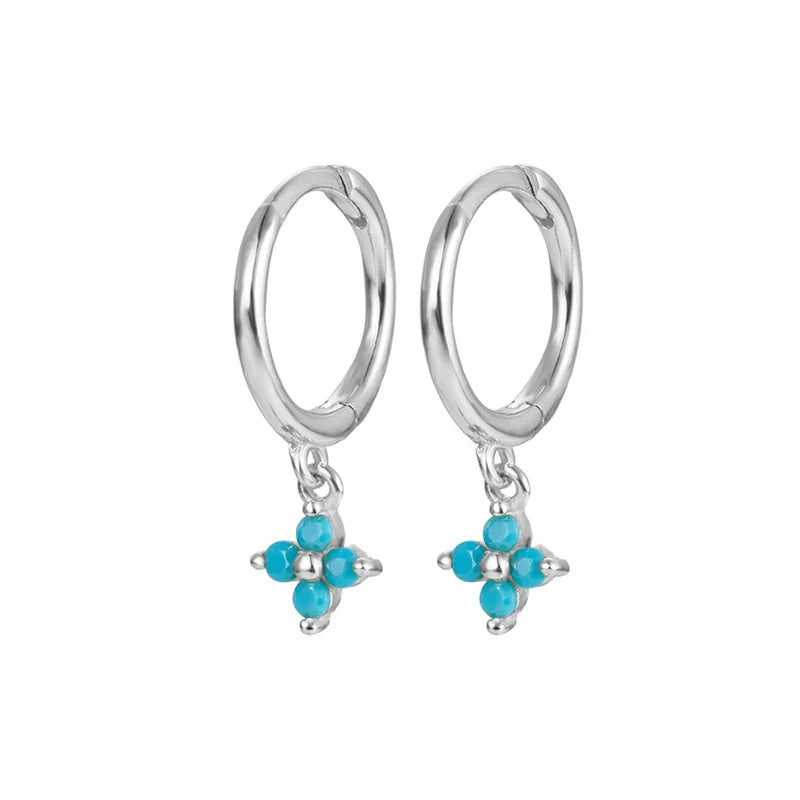 WANTME 925 Sterling Silver Romantic Color Zircon Three-petal Flower Stud Earrings for Women Fashion Huggies Piercing Jewelry