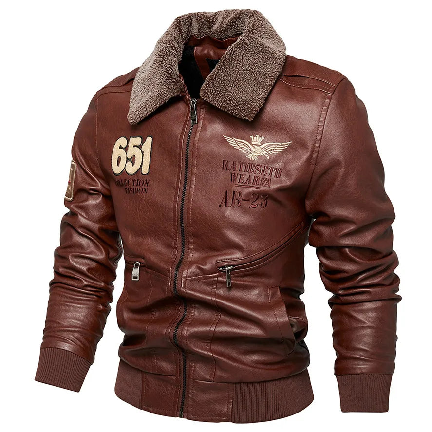 Men Autumn Jacket Bomber Biker Zipper Motorcycle Faux Fur Coat Male Fleece Pilot