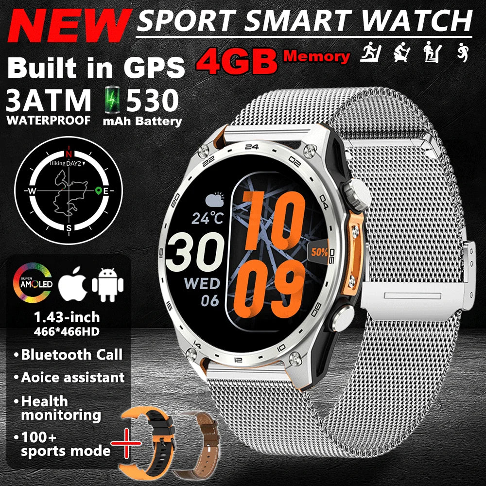 2025New Built-in GPS Offline Map Position Smart Watch Men 4GB Memory 3ATM Waterproof MP3/4 Compass BT Call Swim Sport Bracelets