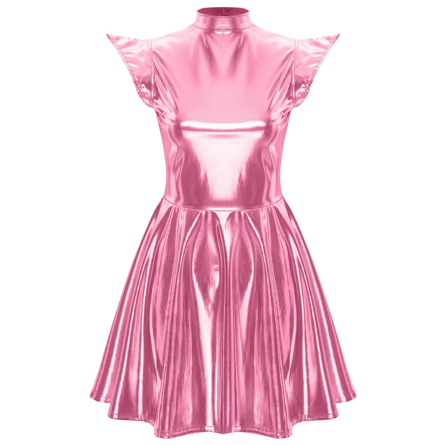 Womens Cocktail Dress Shiny Metallic Dress Alien Space Cap Sleeve High Waist A-line Dress for Halloween Party High Street Dress