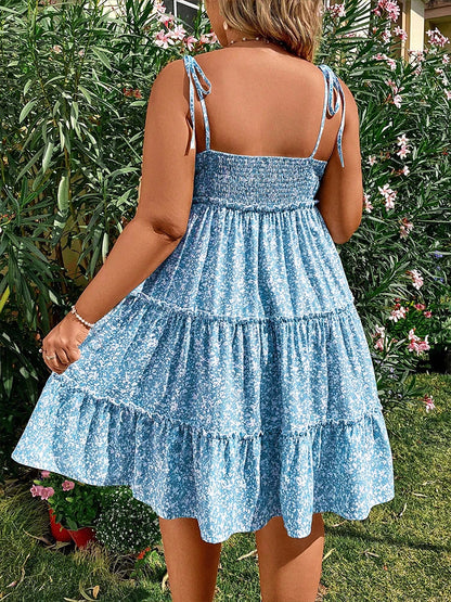 Plus Size Women's Sling Back Cutout Short Sleeve Dress with Scrolls Sleeveless Bohemian Mini Dresses