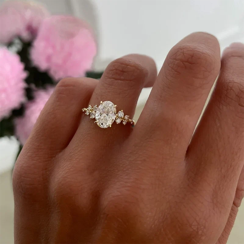 Unique Oval Cut 1ct-3ct Moissanite Halo Ring 925 Sterling Silver Half Eternity Rings for Woman Wedding Jewelry with Certificate