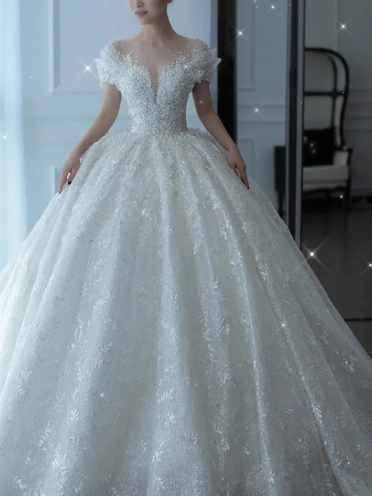 White Bridesmaid Dresses: Crystal Beaded Wedding Dress Puff Tulle White