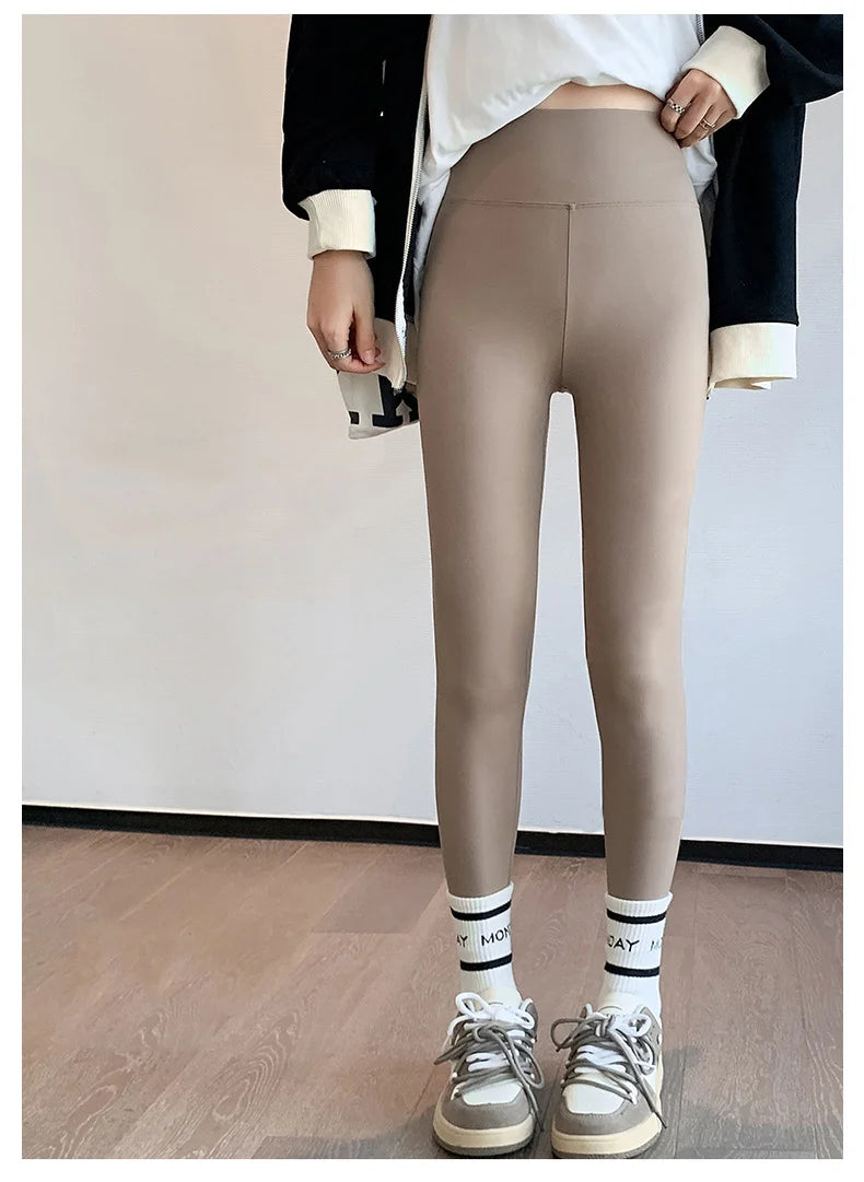 Fall Winter Brushed Shark Leggings Pants Women Seamless Feeling
