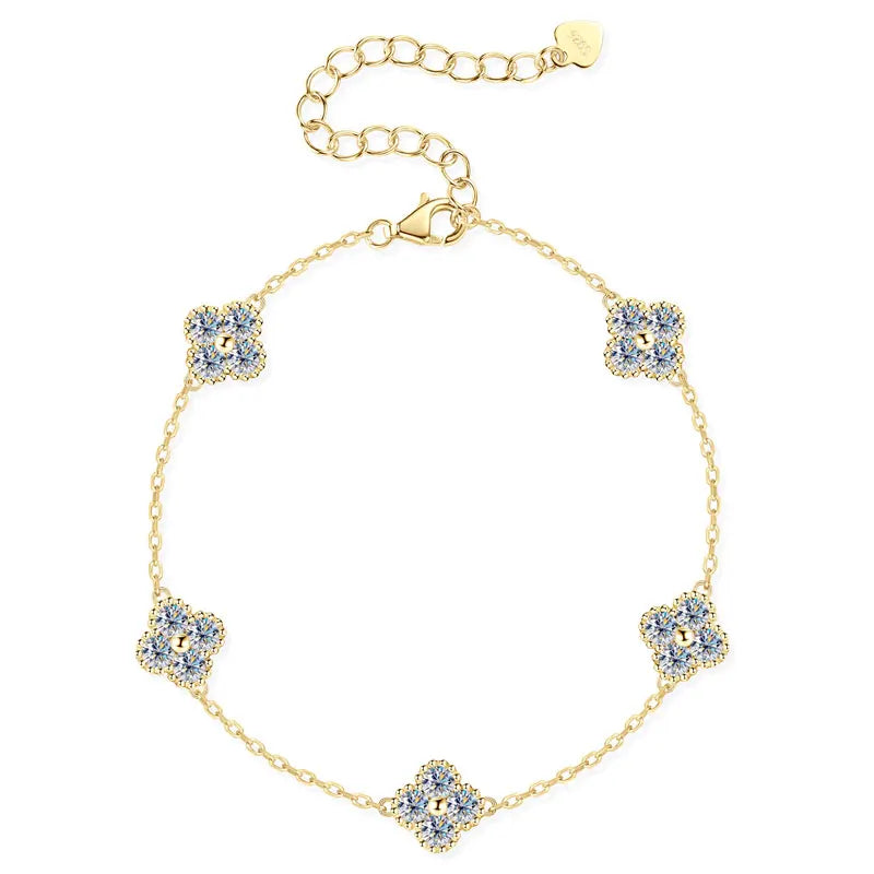 Anizw 2025 New 925 Silver Flower Clover Bracelet Moissanite 3mm for Women 18k Gold Plated Fine Jewelry Certified Lab Diamond D-E