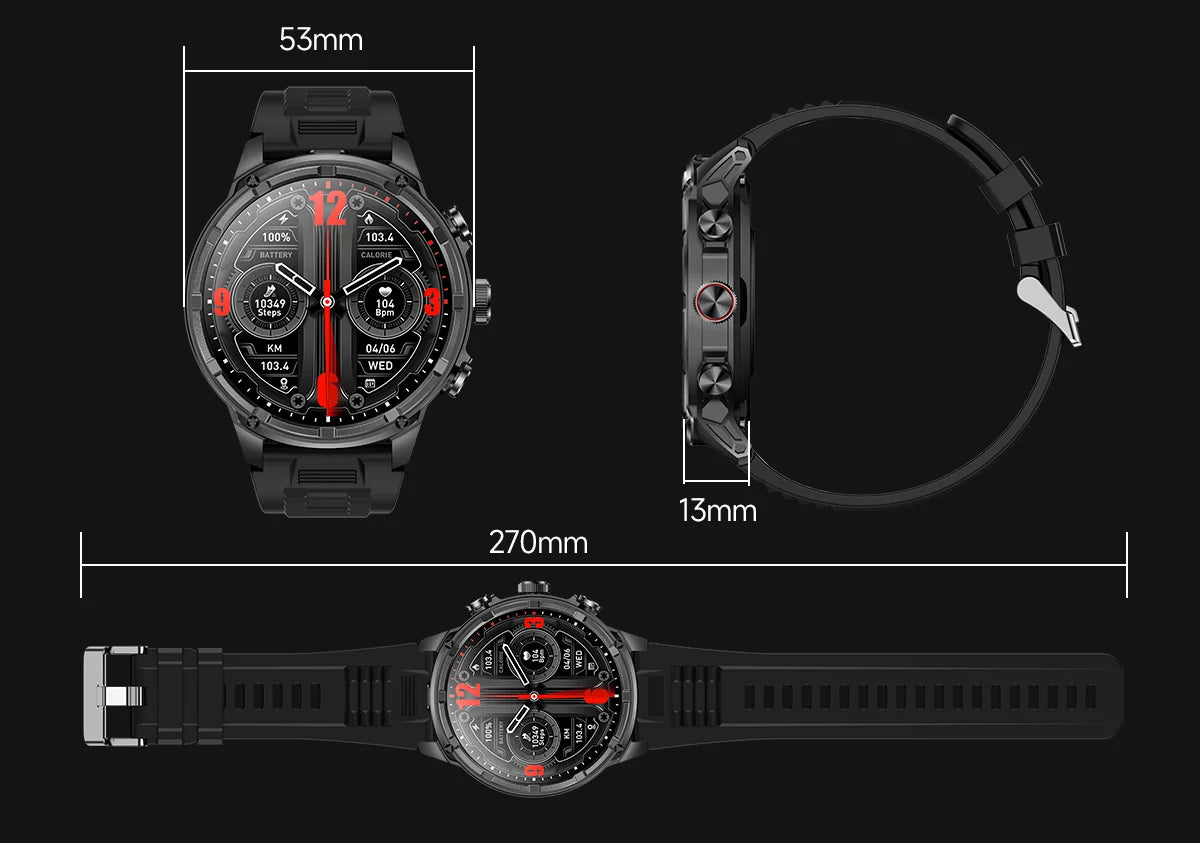 New T-Rex3 710mAh Large Battery Durable Adult Smart Watch 1.85-inch GPS trackr Compass 3ATM Waterproof BT Call Sports Smartwat