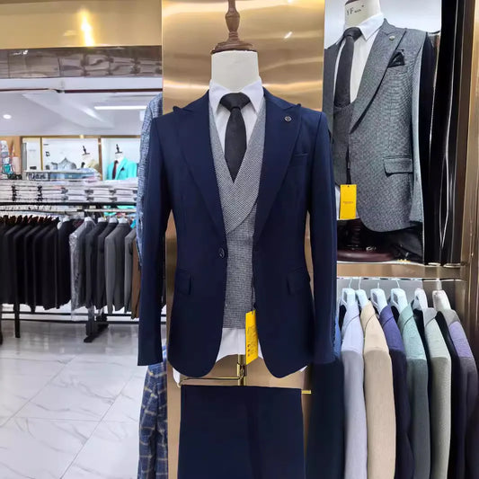 Tuxedo for Mens: Men Mariage Color Block Collar Suits Jacket Trousers Waistcoat Male