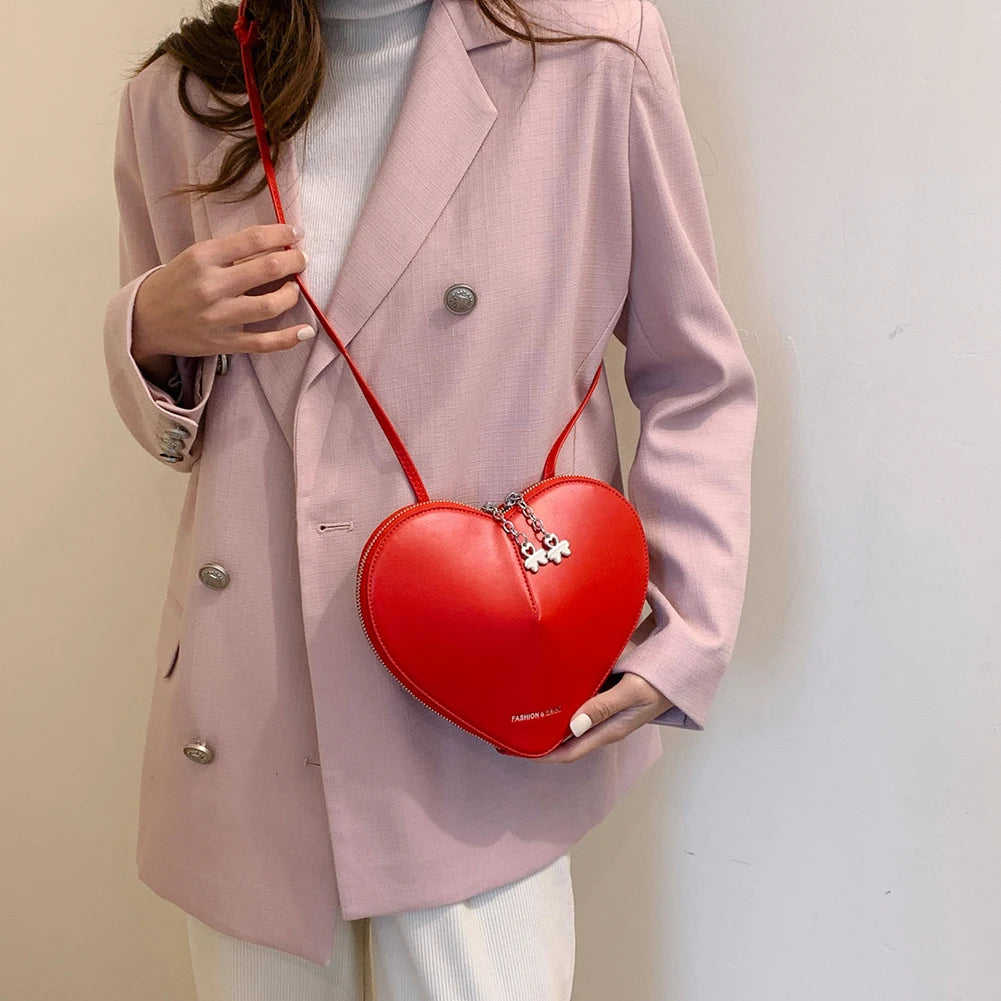 Peach Heart Shape Crossbody Bag Small Shoulder Bag Ladies PU Fashion