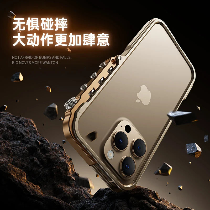 Armored Metal Frame Phone Case for iPhone 16 15 17 Pro Max Plus 17promax Anti Drop and Aluminum Alloy Frame Phone Case