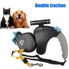 Dual Dog Rope Leash Pet Traction Rope Belt Retractable with Light Double Pet