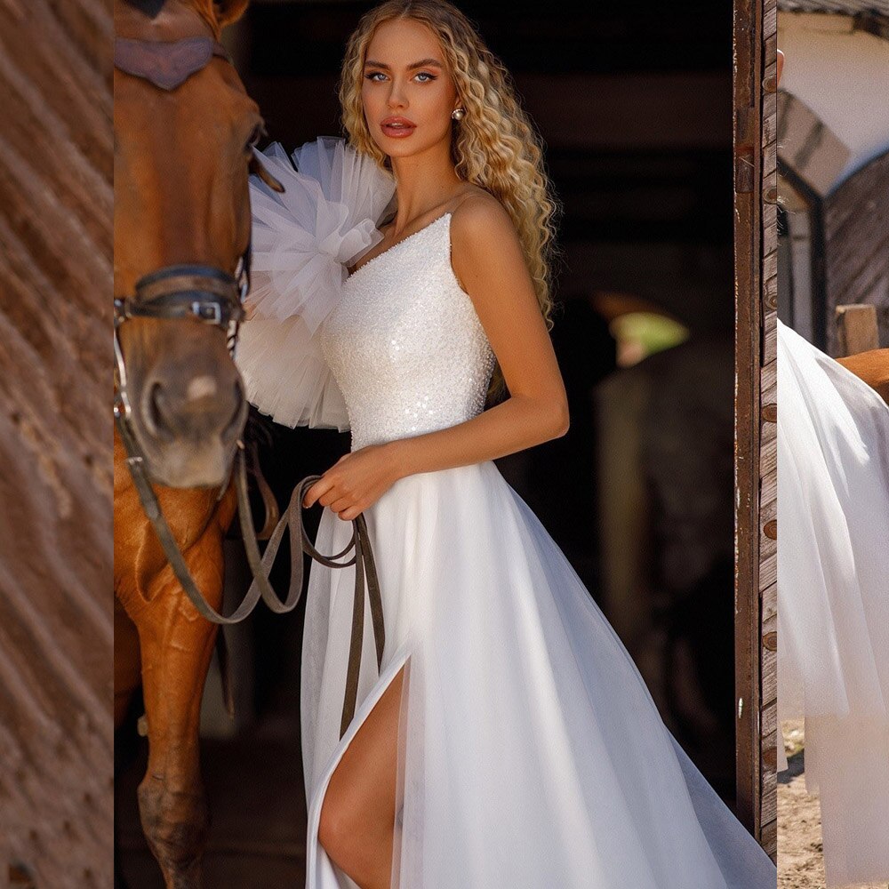 White Bridesmaid Dresses: One Shoulder Side Split Wedding Dresses for Women