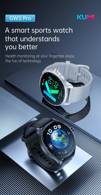 KUMI GW3 Pro Smartwatch 1.43" AMOLED IP68 Waterproof Bluetooth 5.2 Fitness Tracker Heart Rate Blood Oxygen Monitor