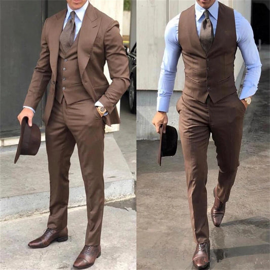 Men Leisure Boutique Business Solid Color Wedding Suit Coat Pants Vest 3 Pcs Set