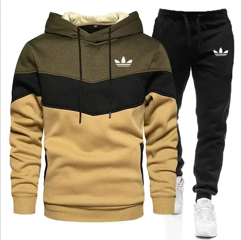 New autumn and winter men's long-sleeved pullover hoodie + pants 2-piece fashionable outdoor running men's sportswear set