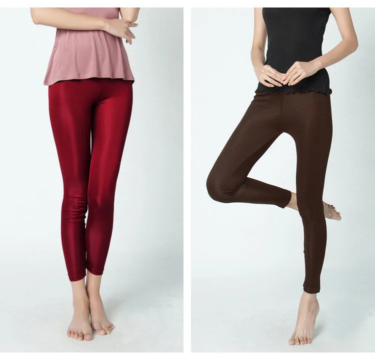 Women Silk Leggings Solid Slim Ankle-length Tights Anti Emptied Bottoming
