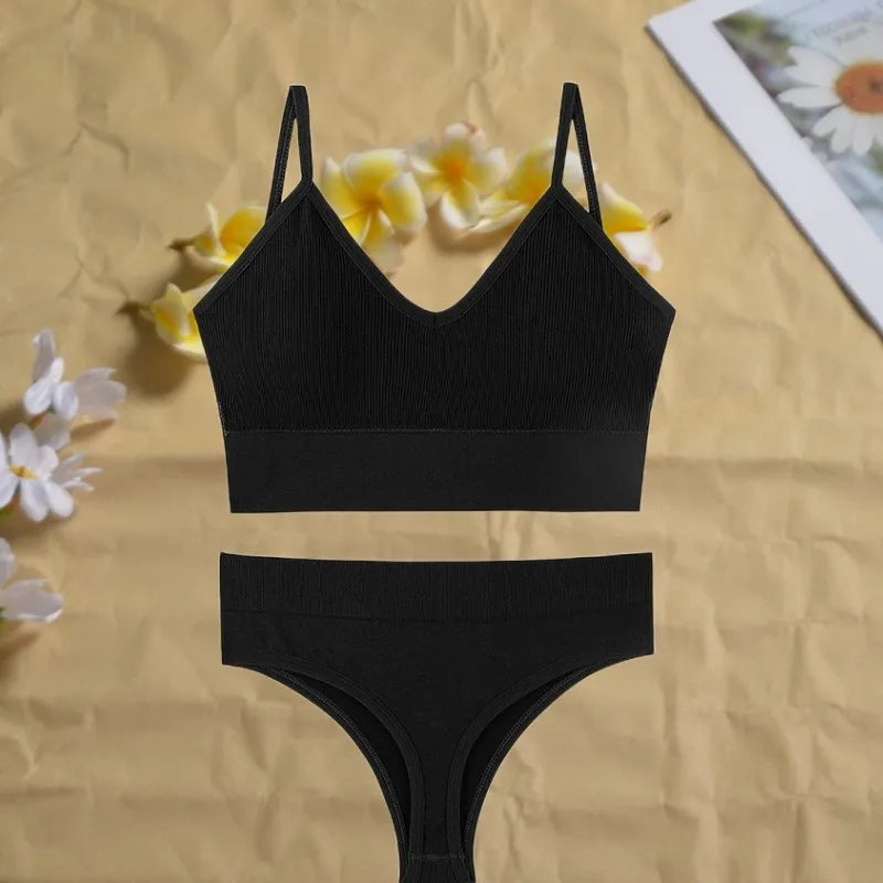 Women's Seamless  Underwear Set Bra And Thongs Lingerie Low Waist Panties