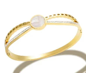 Stainless Steel Inlaid Zircon Bangle Round Bracelets