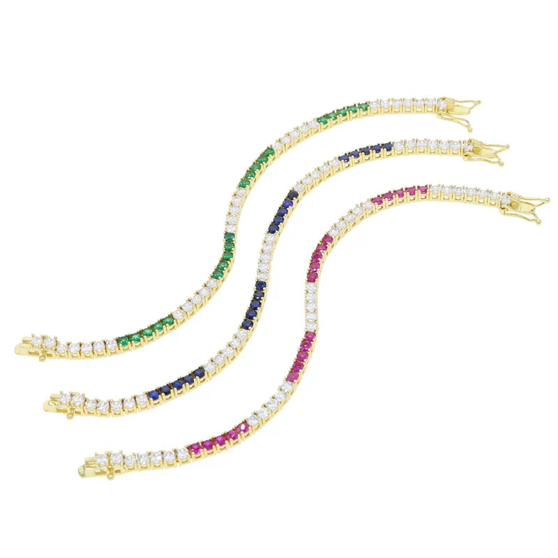 Sdzstone NEW Arrived Fashion Women Jewelry Gold Color High Quality 5A Cubic Zirconia Colorful CZ Tennis Chain Bracelet