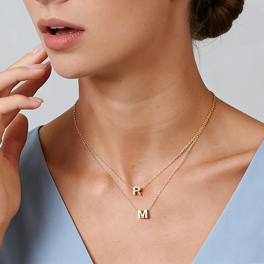stainless steel Initial Necklace Gold  Color Cut Letters Single Name Choker Necklace For Women Pendant Jewelry Gift dropshipping