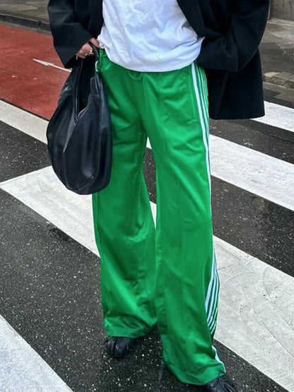 Women Y2k Wide Leg Track Pants Baggy Side Striped Joggers Sweatpants Elastic Waist