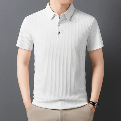 2025 New Men's Casual Fashion Striped Short Sleeved Collar Polo Shirt Breathable and Comfortable Summer Versatile T-shirt