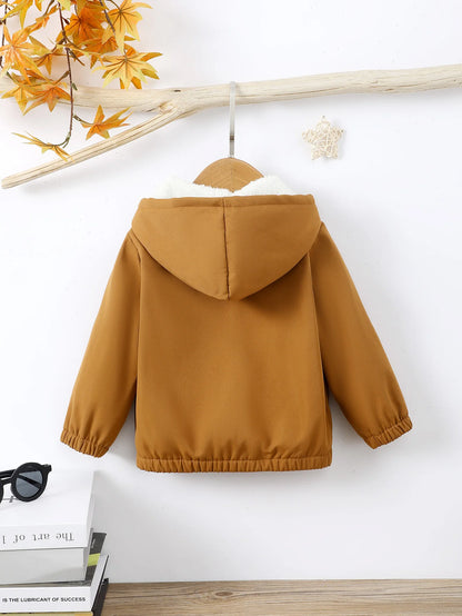 Kids Boy Clothes Solid Color Hooded Zipper Warm Overcoat Winter with Pockets Fashion Daily Wear for Children Boy 1-5 Years