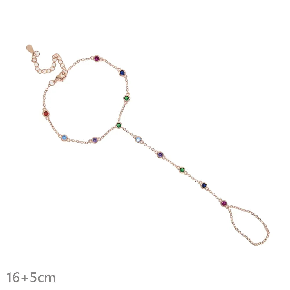 2025 New Micro Pave Clear CZ Tassel Hand Chain Bracelet Gold Color With Round CZ Station Double Chain Fashion Women Jewelry