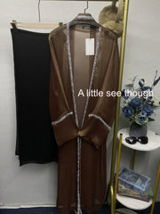 Luxury Abayas Set for Women Two Piece without Inner Dresses Dubai Robe with Hijab Beading Belt 2024 New Design Kaftan Muslim Set