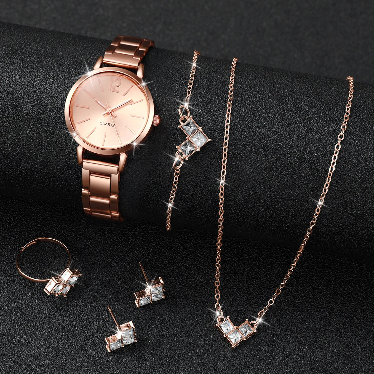 5/6PCS Fashion Women Watches Jewelry Set Luxury Analog Quartz Watch for Women Reloj Mujer Girls Clock Gift（Without Box）