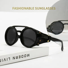 Sunglasses Men Women Classic Sun Glasses With Side Leather Round Eyewears