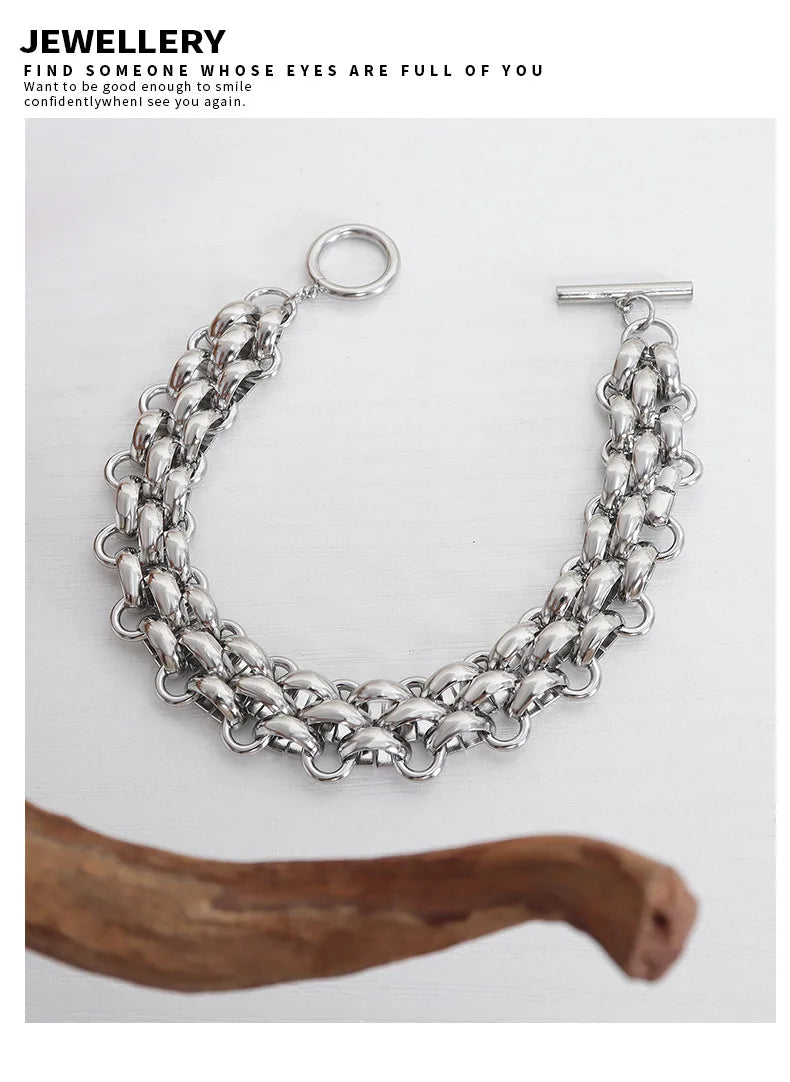 Buckle Stainless Steel Necklaces Bracelet For Women Men Personalized Hip Hop Rock