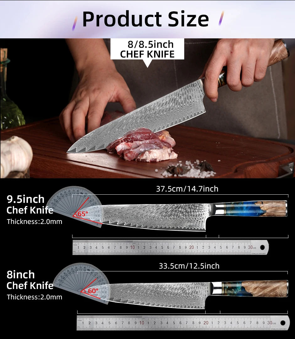Damascus Steel Kitchen Knives VG10 Chef Paring Bread Knife Chef Knife Sharp