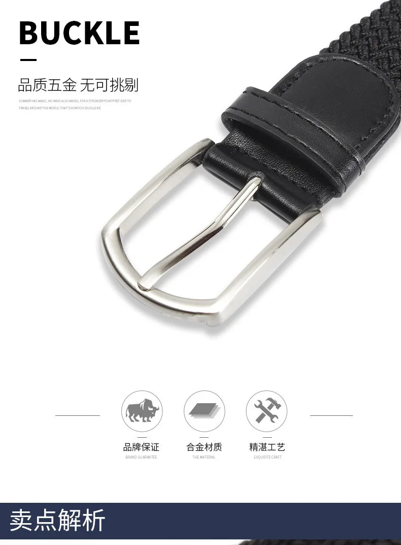 3.3cmX110cmX130cm  2024 High Quality New Men Elastic Braided Belt Casual Women Canvas Korean All match Pin Buckle White Black