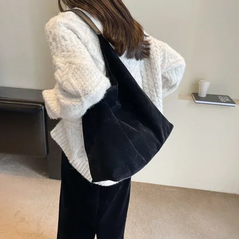 Women's Bag Large Capacity Suede Shoulder Bag Solid Color