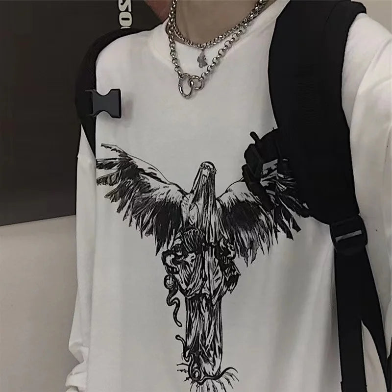 T-shirt for Men Summer Cross of Thorns Suitcase Men's T-shirts Long-sleeved Dark Hip-hop Men's oversize t-shirt Y2k T Shirt Tops
