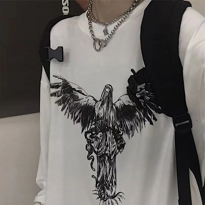 T-shirt for Men Summer Cross of Thorns Suitcase Men's T-shirts Long-sleeved Dark Hip-hop Men's oversize t-shirt Y2k T Shirt Tops