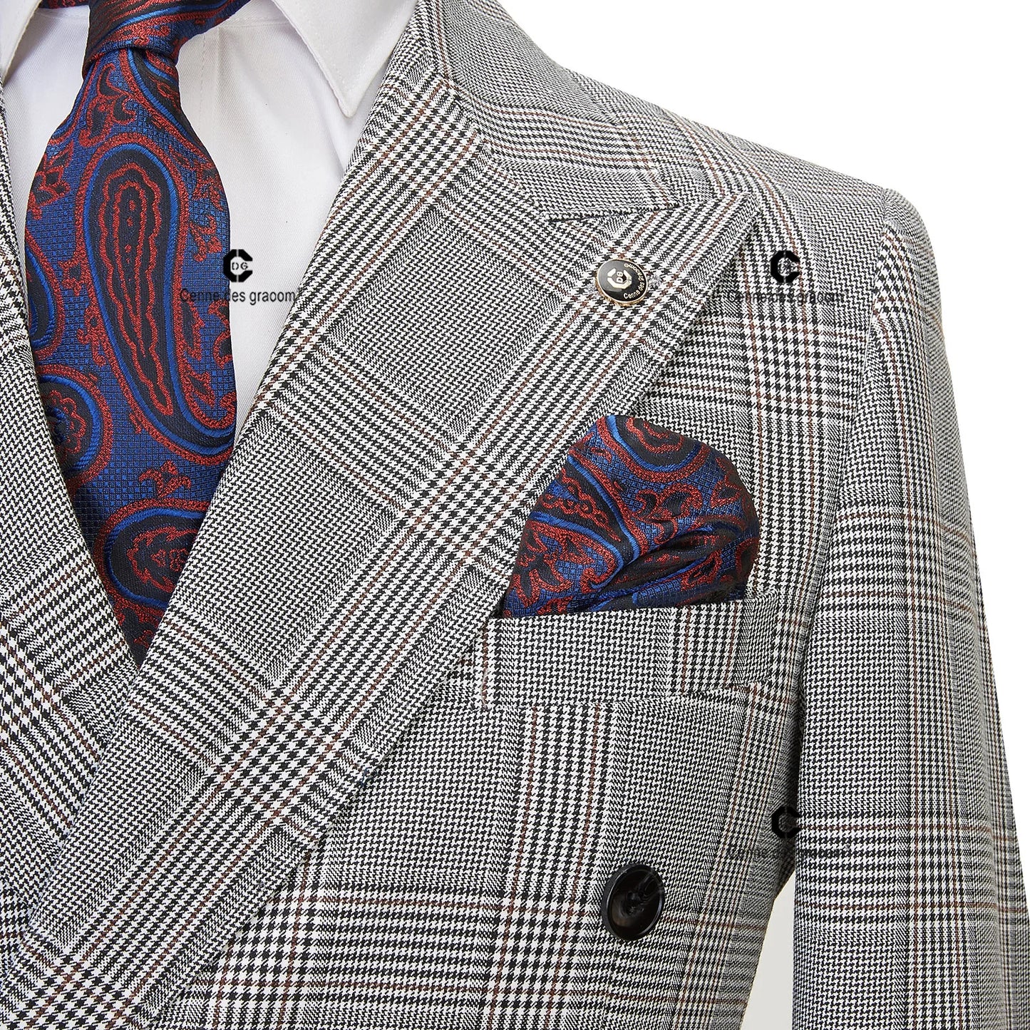 Tuxedo for Mens: Classic Full Men's Suit Plaid 2 Pcs Vintage Double-Breasted Jacket