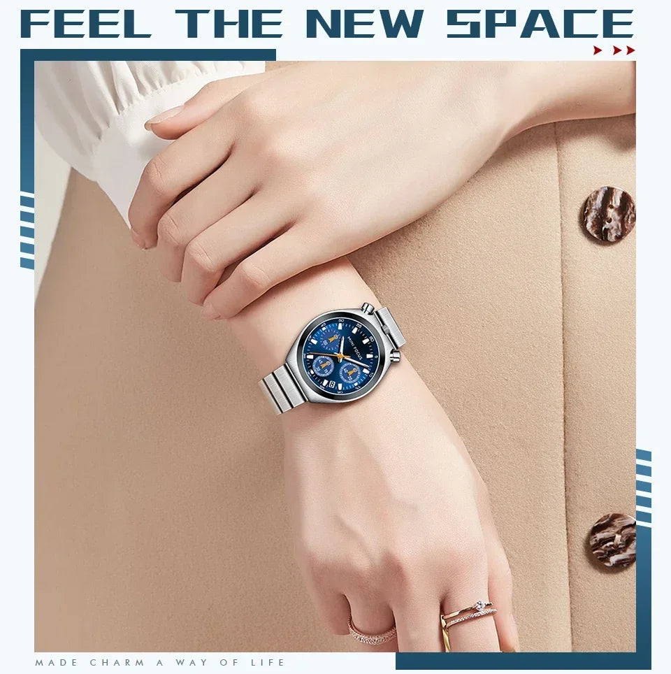 MINI FOCUS Multifunctional Panda Watch for Women Stainless Steel Casual Fashion Ladies Waterproof Quartz WristWatch Girl Gift
