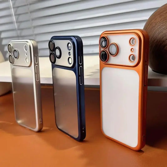 Luxury Frosted Translucent PC Phone Case for Iphone 17 Pro Max 17Air Plating Frame Lens Film Protection Anti-fall Phone Cover